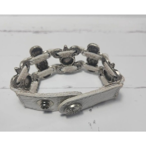 Leatherock White Multi Strand Leather Snap Bracelet Rhinestone Cuff 7.5"L x 1" W - Picture 11 of 11